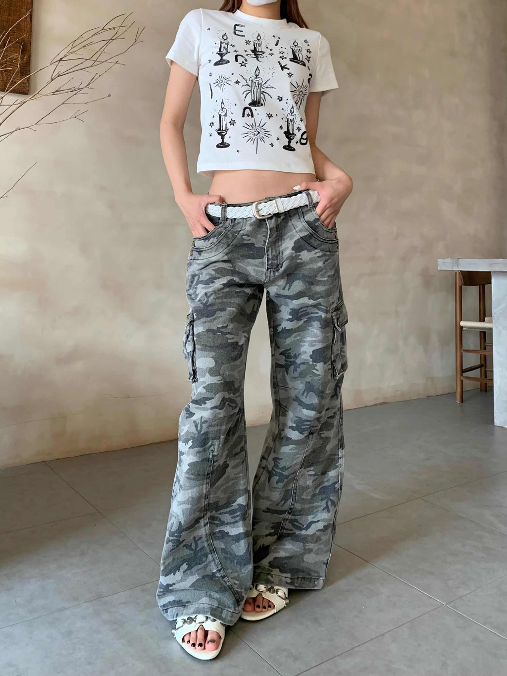 Camouflage Zipper Three-dimensional Pocket Denim Overalls