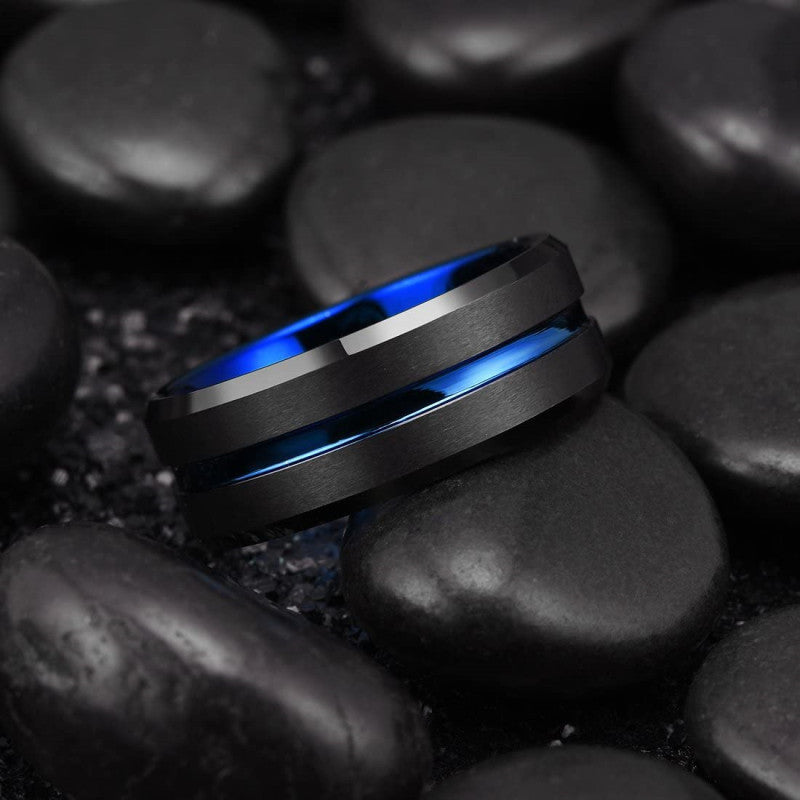 Fashion Creative Blue And Black Plating Two-color Ring