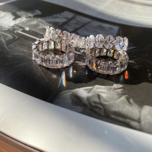 925 Silver Zircon Big Diamond Emerald Cut Row Diamond Ring