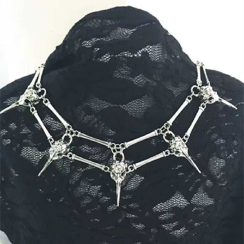 Fashionable New European And American Gothic Bird Skull Necklace