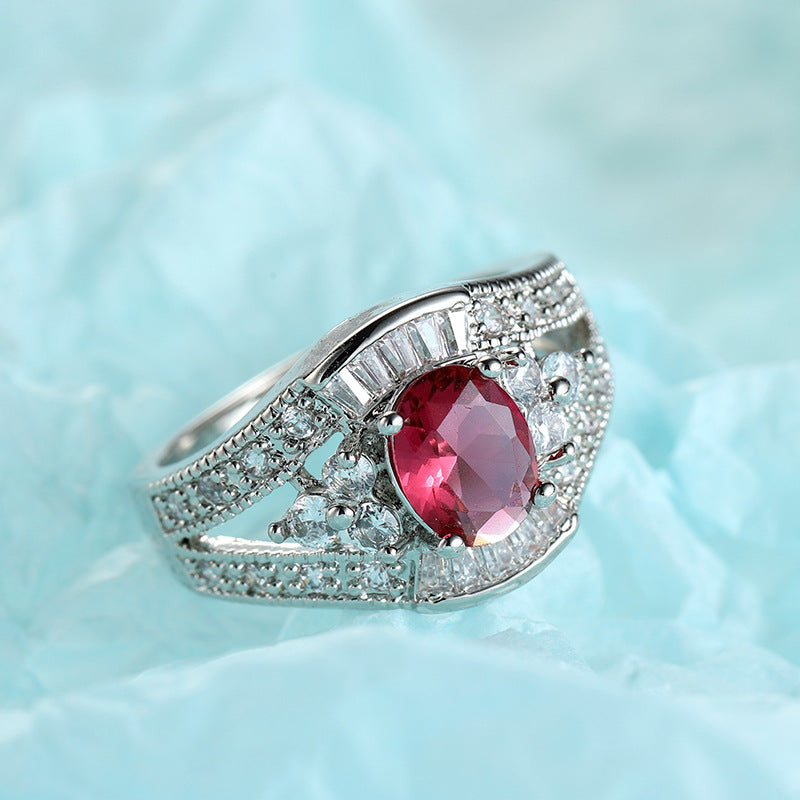 Copper Inlaid Rose Zircon Ring Men And Women