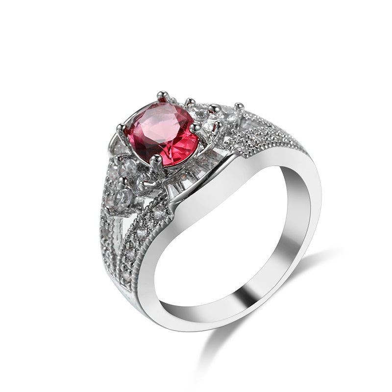 Copper Inlaid Rose Zircon Ring Men And Women
