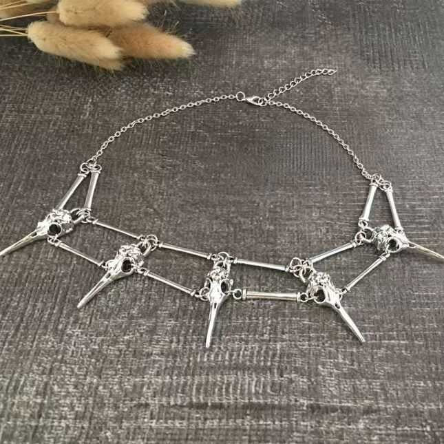 Fashionable New European And American Gothic Bird Skull Necklace