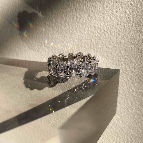 925 Silver Zircon Big Diamond Emerald Cut Row Diamond Ring